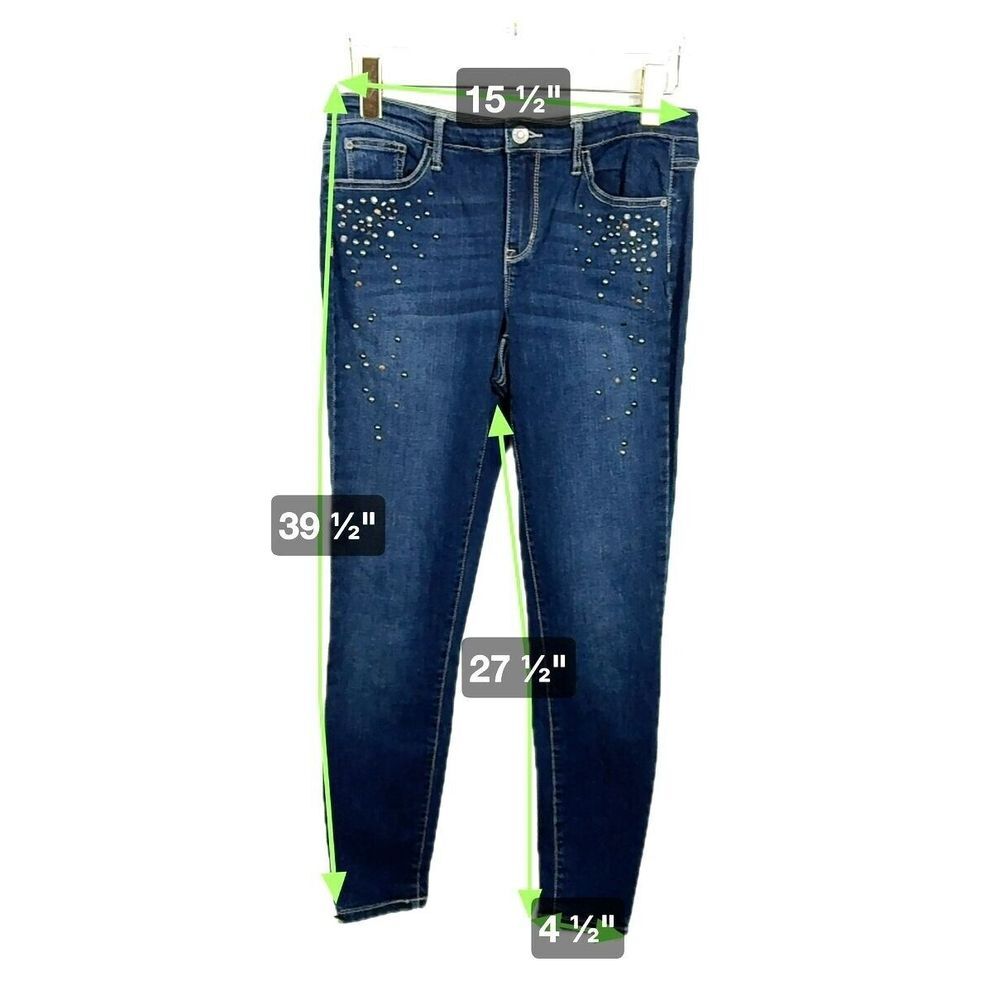 R Jeans Women's Size 30 Dark Wash Denim‎ Skinny Blue Jeans With Rhinestones - Picture 3 of 8